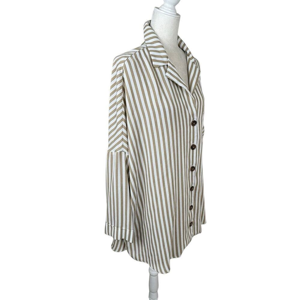 Show Me Your Mumu Tunic Womens Size Large Beige Loralie Button Down Striped New‎ - Picture 2 of 13